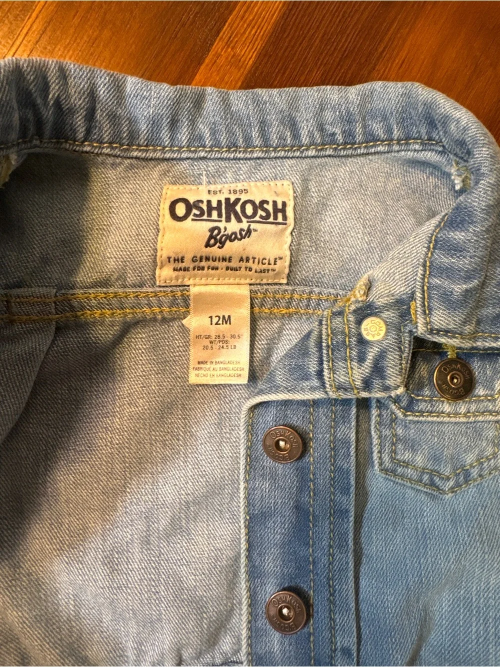 OshKosh B’gosh Baby Denim Jacket 12M Light Wash Classic Jean Jacket